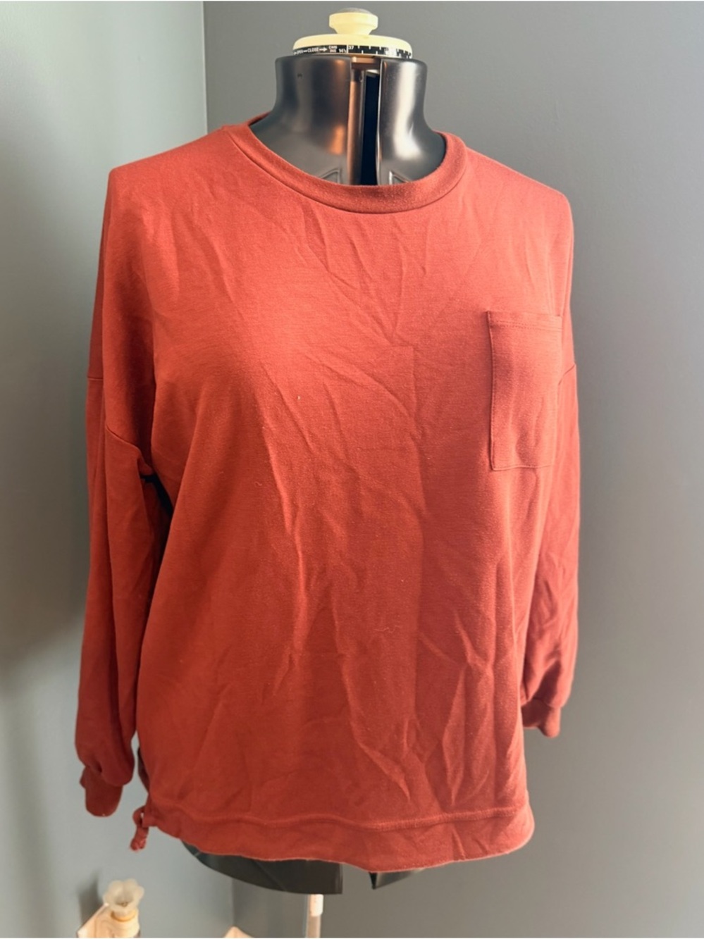 Men's Long Sleeve Crewneck Pocket Shirt - Rust Red